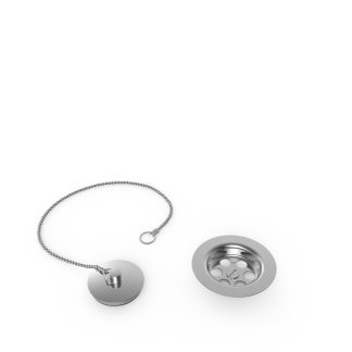 Cazoleta plana de desagüe con cadenilla y tapón para lavabo, bidé y fregadero