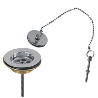 Cazoleta plana de desagüe con kit de enganche de cadenilla y tapón para lavabo, bidé y fregadero