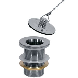 Válvula de desagüe con tapón y cadenilla para lavabo sin rebosadero
