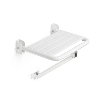 Asiento de ducha abatible de pared con soporte extra, acabado blanco
