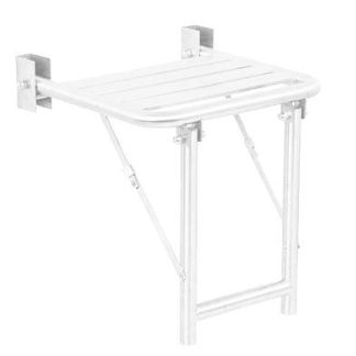 Asiento de ducha abatible de acero inoxidable con dos apoyos a suelo, acabado blanco