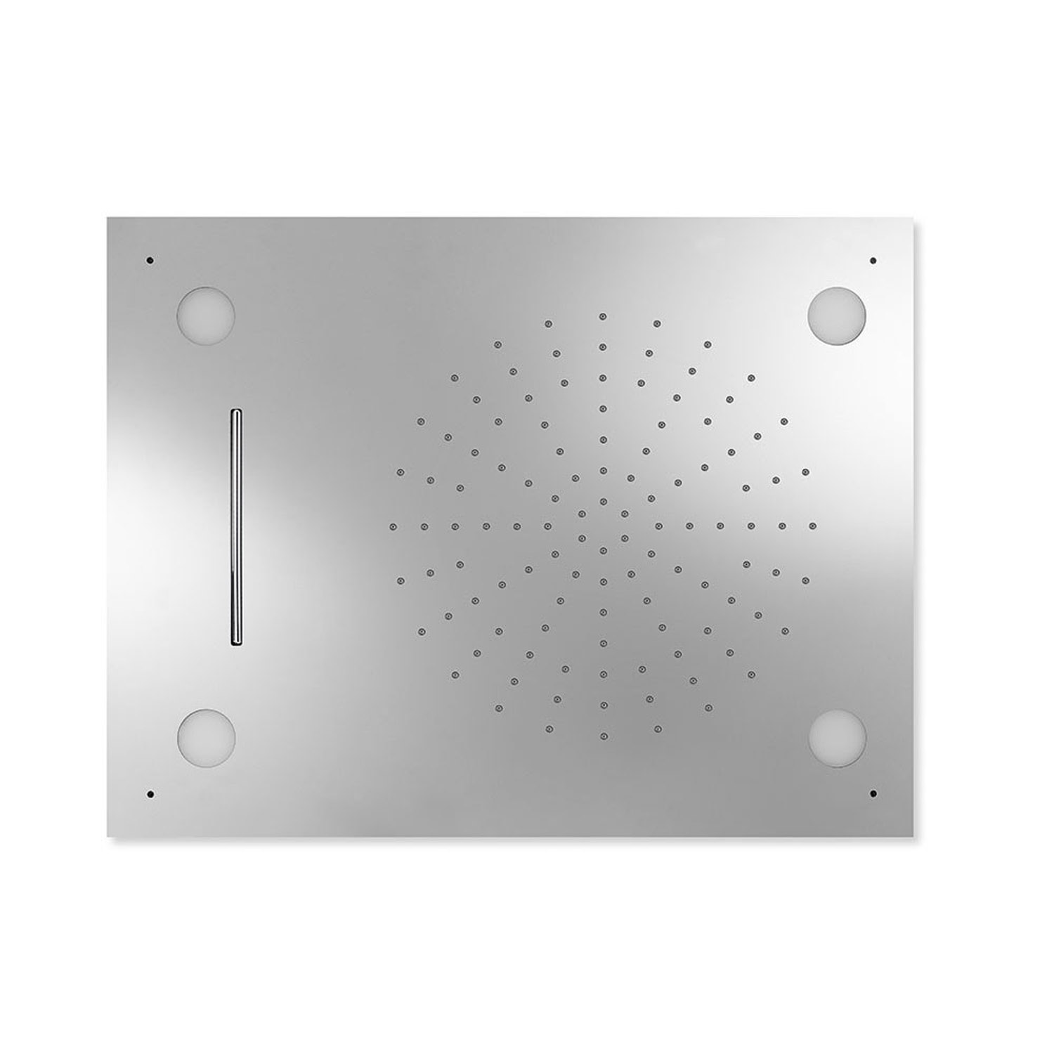 Rociador de ducha empotrado a techo con Cromoterapia, dimensiones 500x650 mm