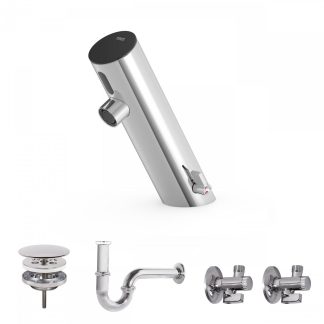 Kit de grifo electrónico de lavabo con selector de temperatura con válvula y sifón