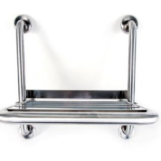 Asiento de ducha abatible de acero inoxidable con 4 fijaciones, acabado brillo