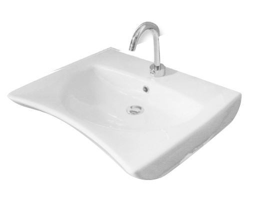 Lavabo PMR de cerámica con frontal cóncavo y apoyo para codos