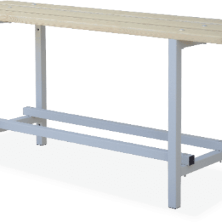 Banco de vestuario con asiento de madera y estructura metálica