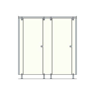 Dibujo de dos cabinas sanitarias fenólicas con puerta y tubo superior de acero inoxidable