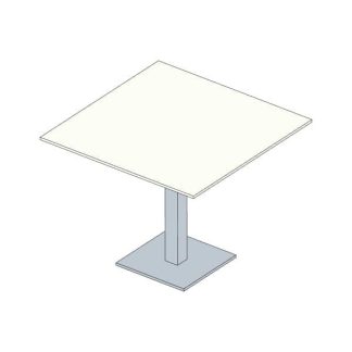 Dibujo de mesa fenólica rectangular con pie central de acero y base cuadrada