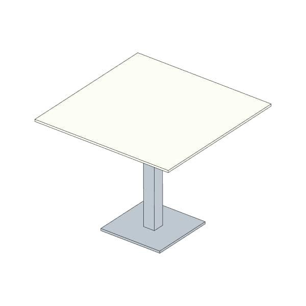 Dibujo de mesa fenólica rectangular con pie central de acero y base cuadrada
