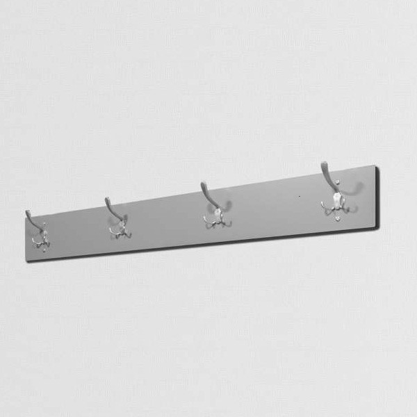 Perchero fenólico de pared de color gris con cuatro perchas dobles