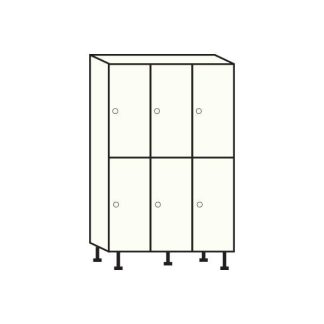 Dibujo de taquilla fenólica con perfiles de aluminio en módulo de tres columnas
